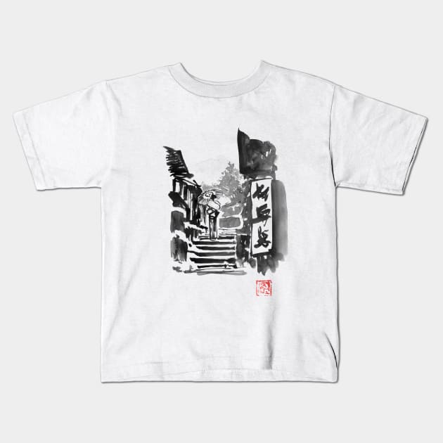 geisha on stairs Kids T-Shirt by pechane